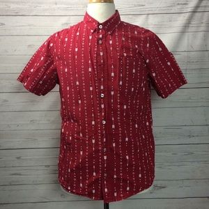 Red/White Button Down Arrow Print Casual Shirt Med